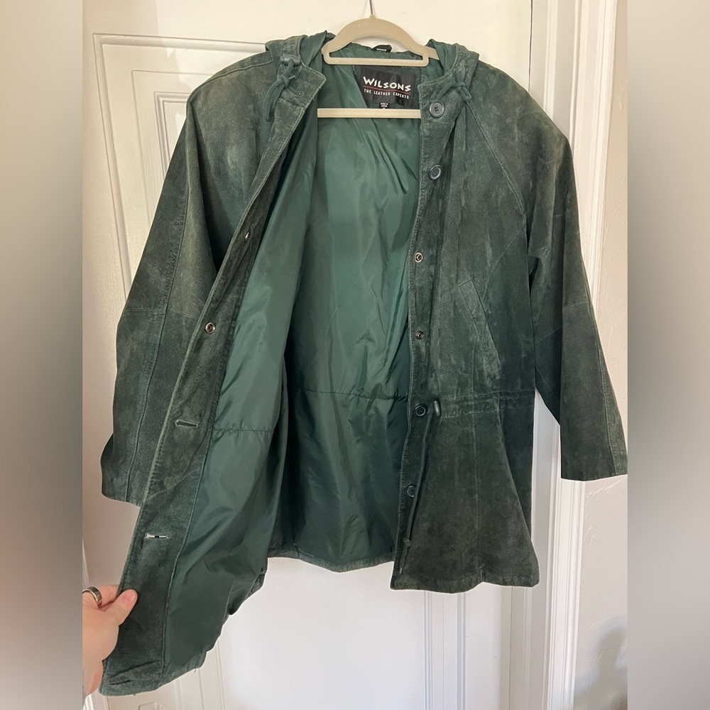 Vintage Wilsons Leather Green Suede Coat – Hooded Parka – Women’s Medium jacket - Picture 5 of 11